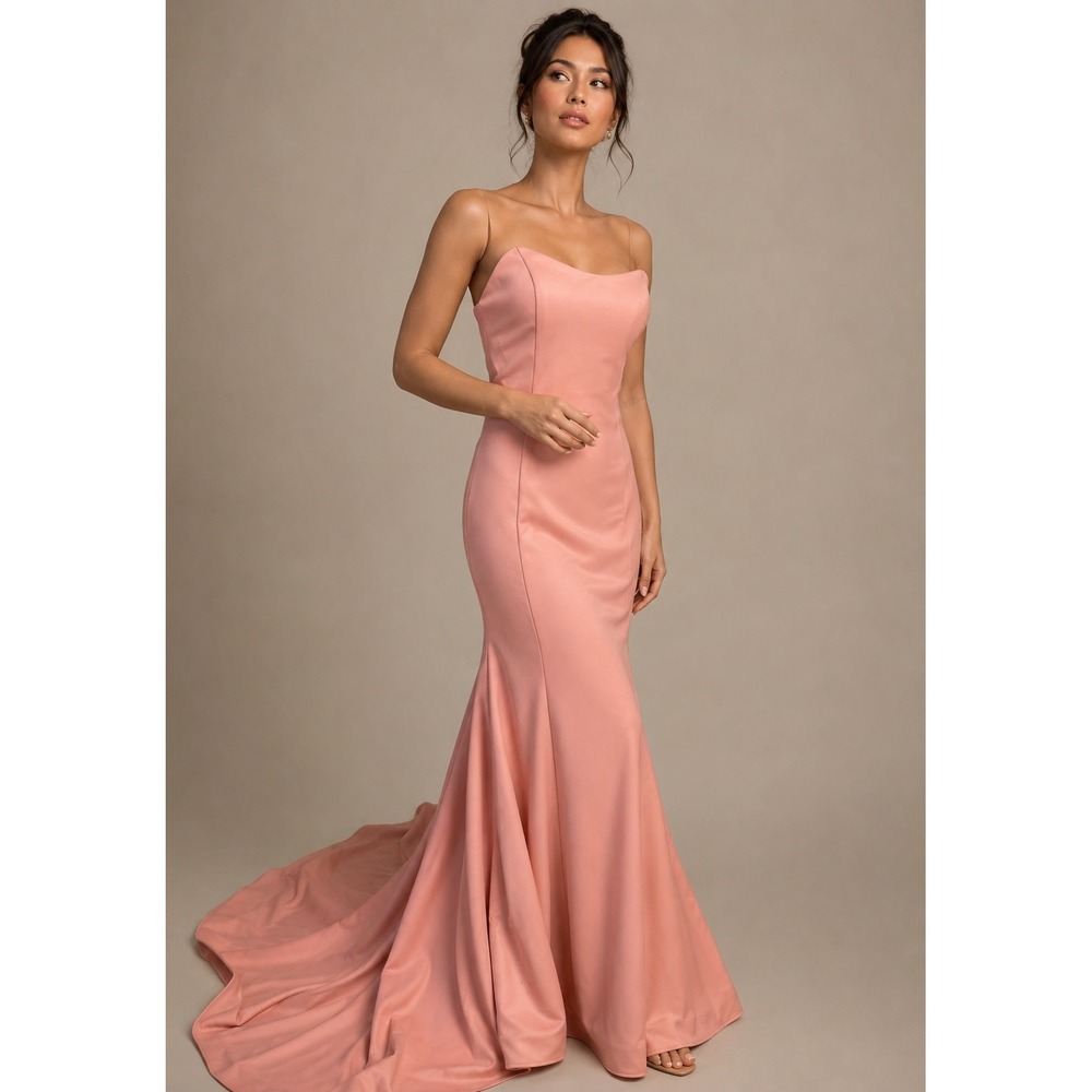 Flair New York Blush Pink Strapless Mermaid Evening Gown with Train Size 6